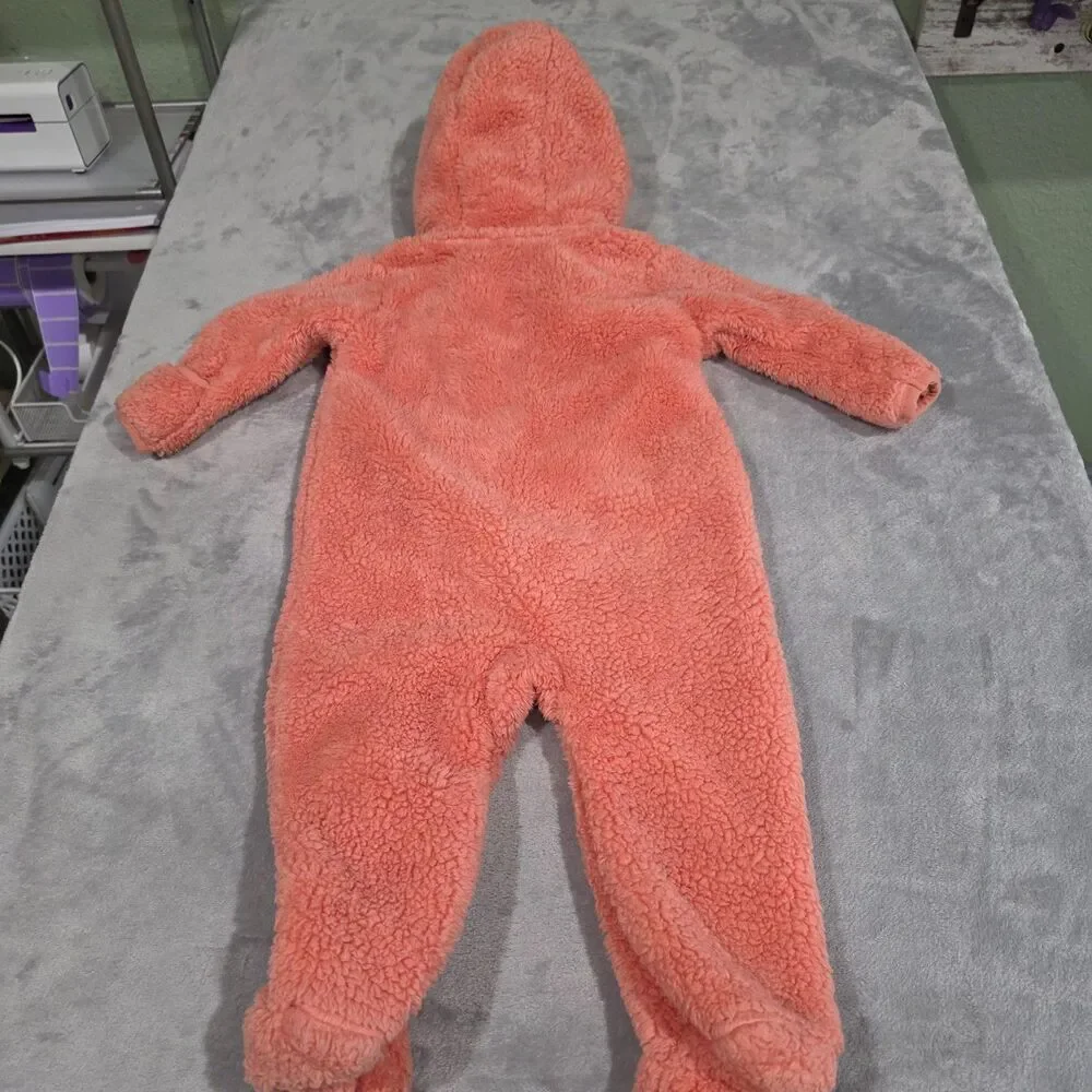 Eddie Bauer Infant Cozy Fleece Teddy Bear Hooded Bunting Snowsuit Pink Size 6-9M